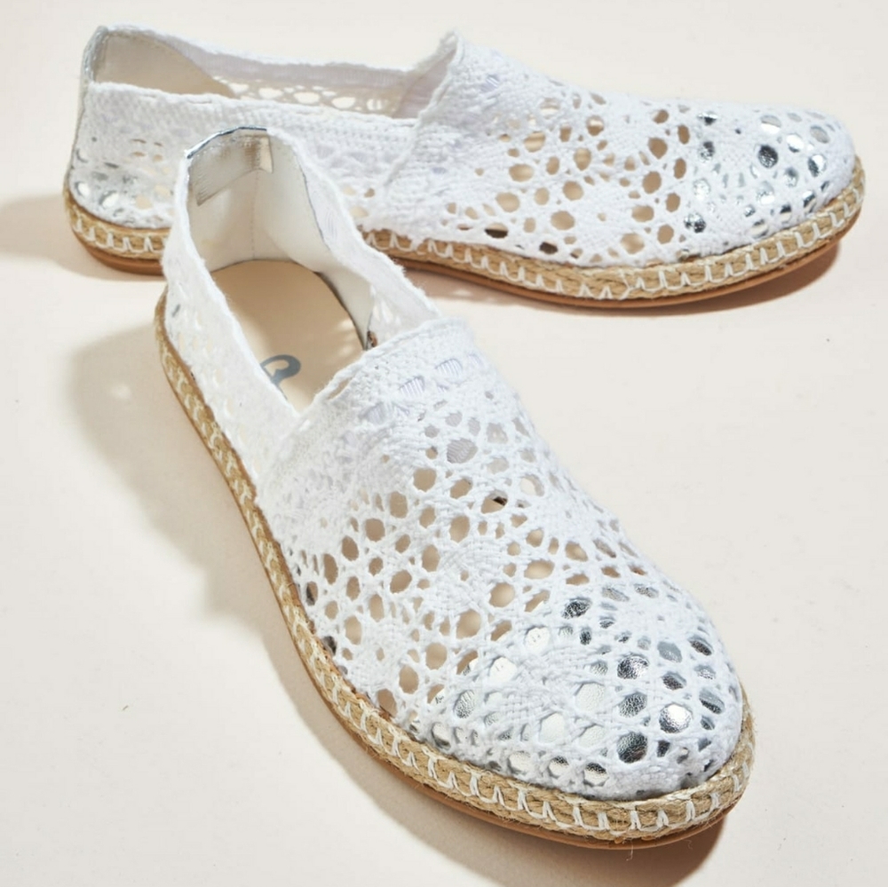 white lame women espadril